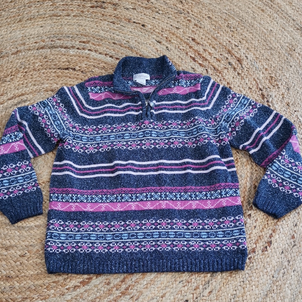 Northern Reflections Fair Isle Multicolored 1/4 zip knit cozycore sweater Size M